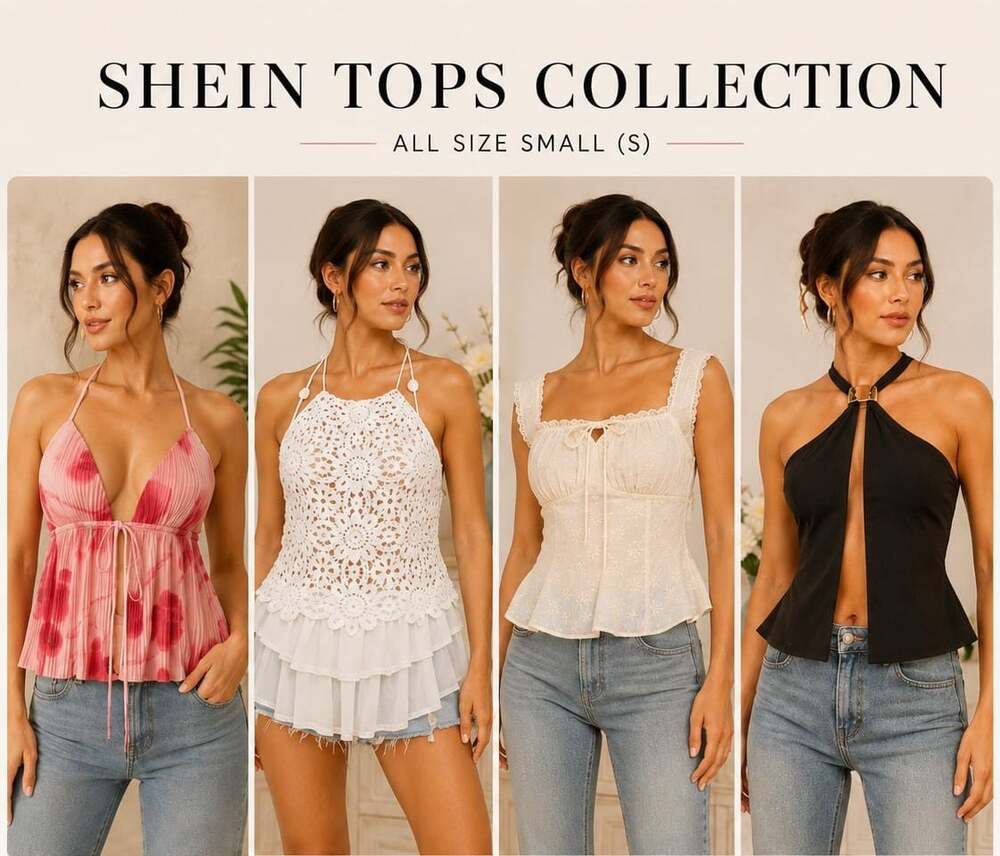 4 SHEIN Tops Collection Crochet Halter Tie Top Size S